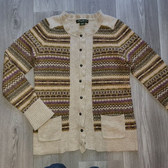 Eddie Bauer Womens Wool Fair Isle Cardigan Sweater Button Closure Size M Multico - Picture 2 of 7